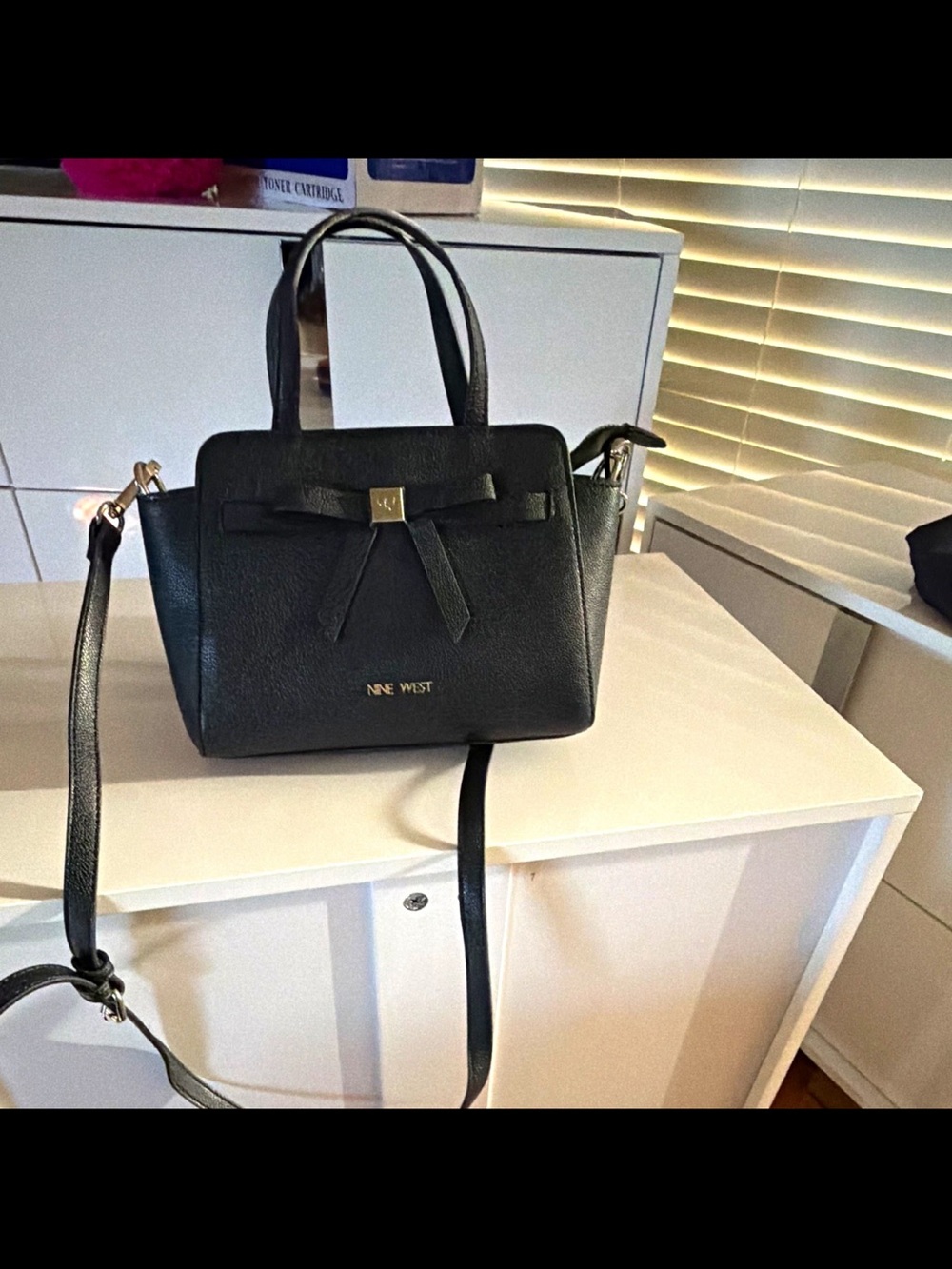 Nine West Black Leather Bow-Accent Shoulder Bag